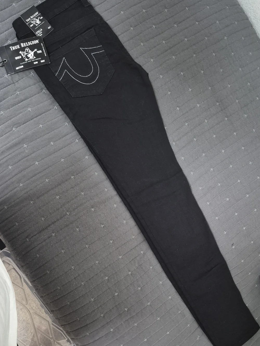 True Religion Women's Black Skinny Jeans with Signature Pocket Stitch